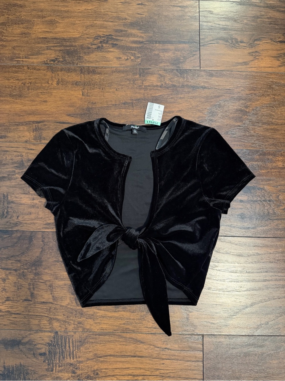 Papaya Black Velvet Tie-Front Crop Top